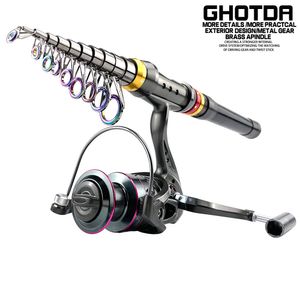 Varas de pesca para barco 1,8-3,6m Fibra de carbono Spinning Fishing Rod 5.2 1 Combo carretilha de pesca Vara de pesca telescópica Kit de carretel de pesca 230703