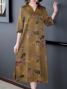 Klänningar Autumn Red Floral Silk Long Sleeve Vneck Midi Dress Women Elegant BodyCon Party Vestidos 2023 Korean Vintage Casaul Prom Dress