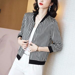 Women's Jackets Size M-5XL Women Chiffon Jacket Spring Summer Thin Coat Anti-sunburn Cardigan Tops Female Houndstooth Print Long Sleeve