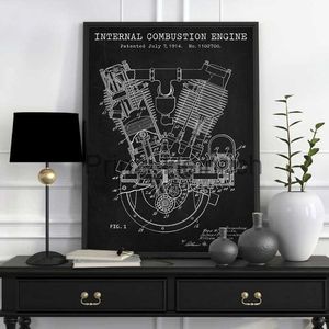 Bakgrundsbilder Spacke de Motor Blueprints Skriv ut tvillingposter Motorcykelmotor 1914 Patent Canvas Wall Decor målning Garage Wall Decor J230704