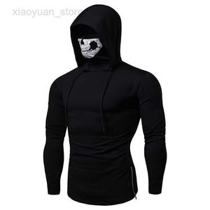 Men's Hoodies Long Sleeve Men's Hoodies with Skeleton Print Mask Black Gray Elasticity Coat Moto Biker Style Cool Men Hoodies HKD230704