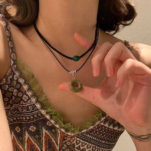 Chinese Style Vintage Peace Buckle Pendant Necklaces Beads Chains Choker Set Fashion Jewelry for Women Lady Gift Accessories New L230704