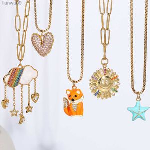 Cute Shell Sunflower Heart Starfish Necklace for Women Gold Color Long Stainless Steel Box Chain Collars Fashion Pendant L230704