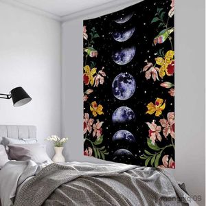 Tapestries Flowers Moon Starry Tapestry Flower Wall Hanging Room Sky Carpet Dorm Tapestries Art Home Decoration R230704