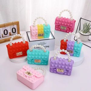 Square Pearl Pop Handbag Antistress Toys Silicone Push Bubble Bag Cross Body Bag Stress Reliver Autism Coin Pouch Purse Kids Fidget Toys 2192