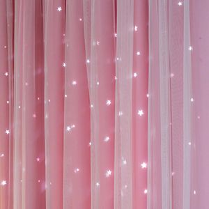 Шторы розовые двухслойные затемняющие полые звездные шторы для гостиной, спальни, затемненные окна для девочек, домашний декор с белым тюлем