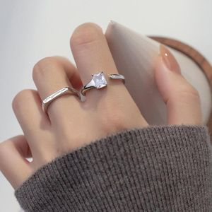 Cluster Rings Real 925 Silver Sterling Square Zircon Flower Open Adjustable Finger Ring Hypoalergenic Jewelry For Women