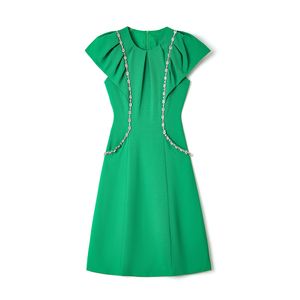 2023 Summer GreenSolid Color Dress Short Sleeve Round Neck Knee-Length Casual Dresses W3L044112