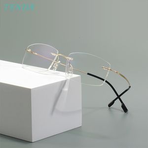 Sunglasses Frames Men Women Super Flex Spectacles and Light Memory Metal Rimless Eyeglasses For Myopia Lenses Reading Progressive 230704