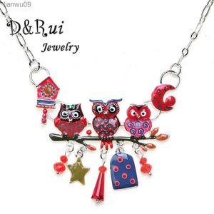 Statement Necklace Trendy Enamel Hot Owl Bird Choker Pendant Jewelry Women Moon Star Necklaces Charm Accessories Christmas Gifts L230704