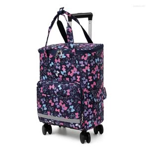 Shopping Bags Women Rolling Bag With Wheels Shopper Tote Travel Trolley Aluminum Foil Lining Picnic Grocery