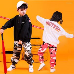 Stage Wear Girls Boys Hip Hop Dancing Costumes For Kids Jazz Ballroom Dance Clothes T Shirt Tops Camouflage Jogger Pants Shows Dancewear