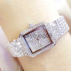 Wristwatches Montre Femme 2023 Full Diamond Quartz Women Silver es Luxury Brand Crystal Square Female Wrist Rhinestone Ladies Clock 0703