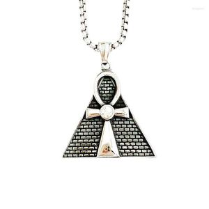 Anhänger Halsketten Herren Personalisierte Vintage CZ Ägyptische Pyramide Kreuz Edelstahl Halskette 24 Zoll
