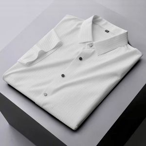 Erkekler Sıradan Gömlek Yüksek Son Kaliteli Yaz Gömlek Erkekler Kısa Kollu Moda İş Stripe Buz İpek Gömlek Lüks Erkekler Nefes Alabilir Top 230703