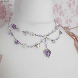 Collana fatta a mano Dreamy Purple Hearts Clutter L230704