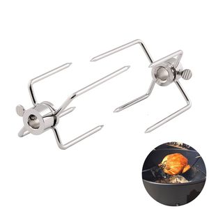 BBQ Grills LMETJMA 2pcs set Rotisserie Forks Stainless Steel Spit Charcoal Chicken Grill Meat Fork Tool KC0149 230704