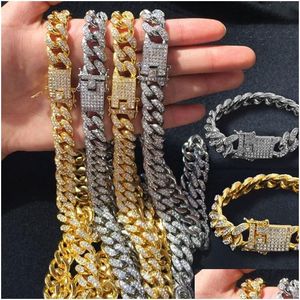 Pendant Necklaces Hip Hop Jewelry Mens Gold Sier Miami Cuban Link Chain Fashion Bling Diamond Iced Out Chian Necklace For Women Brac Dhzuw