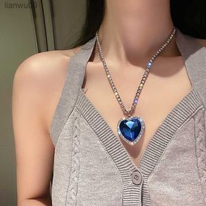 Titanic Heart of the Ocean Blue Heart Pendant Halsband Dam Smycken Set L230704