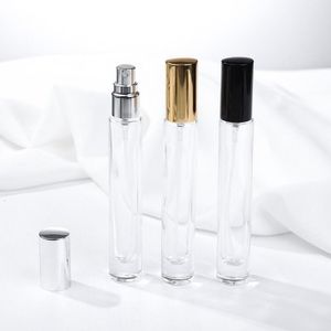 10ml Transparent Square Round Glass Spray Perfume Bottle Refillable Empty Bottle Thick Bottom Silver Black Gold Cap F2929 Lqcwg