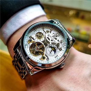 Relógios de pulso AOKULASIC Mens Automático Homem Voando Mecânico Tourbillon Esqueleto de Aço Completo es Gents Luxo Relogio Masculino 10/16