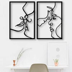 Jeans Woman Face Silhouette Iron Wall Hanging Decor Abstract Line Ornament Beautiful Painting for Living Room Bedroom Home Art Decor