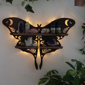 Night Lights 2022 new Butterfly Wooden Luna Moth Lamp Crystal Living Room Shelf Dropshipping HKD230704