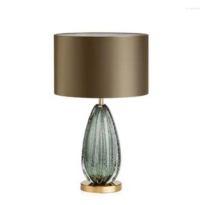 Table Lamps Modern Home Decor Bedroom Lamp E27 Stained Dark Green Glass Support Round Fabric Lampshade Light Fixtures