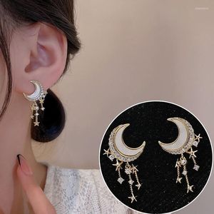 Orecchini a bottone versione coreana Moon Star nappa per donna vintage strass moda elegante