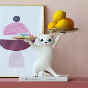 Alimentação nordic resina bandeja de gato estátua quarto entrada mesa escritório em casa decoração acessório chave doces recipiente armazenamento escultura