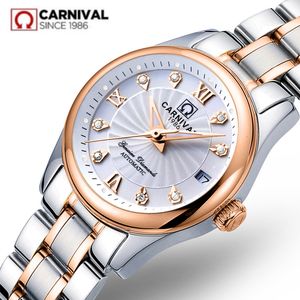 Женские часы Carnival Швейцария с сапфировым стеклом Механические женские часы Люксовый бренд Стальной браслет Водонепроницаемые автоматические Reloj Montre 230703