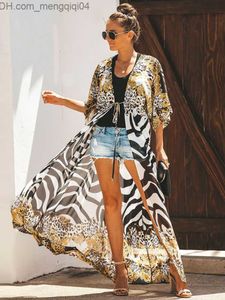 Dambadkläder Dambadkläder Bikini Cover Up Chiffon Beach Kimono Dam Leopardtryckt Lång Cape för baddräkt Tunika Sommarkläder Fabriksförsörjning Z230704