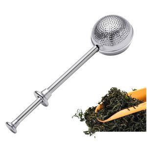 Tea Infusers Push Ball Stainless Steel Reusable Metal Loose Leaf Green Teas Strainer Home Kitchen Bar Drinkware Tool Drop Delivery G Dhaxh