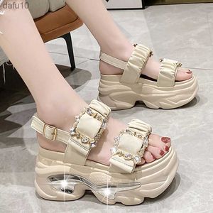 Rhinestone Summer New Strape Buckle Women Casual Height Increasing Thick Platform Shoes Woman Diamante Slingback Sandals Shoes L230704