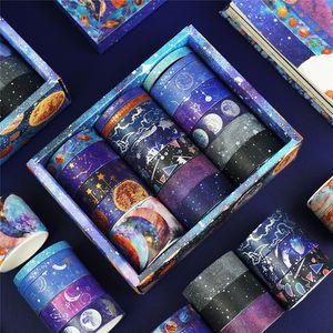 Клейские ленты 19pcs Starry Sky Washi лента набор золотой фольга Декоративная клейкая лента каваи, канцелярские канцелярские товары, журнал, поставляющие маскирующие ленту 230703