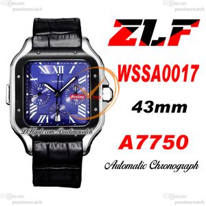 ZLF XL WSSA0017 ETA A7750 Автоматические хронографские мужские мужские часы Watch двухтонная Pvd Steel Bezel Blue Roman Dial Black Leather Super Version Reloj Hombre Edition Puretime A01c