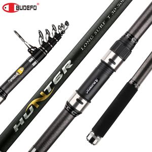 Boat Fishing Rods BUDEFO Telescopic Surf Spinning Fishing Rod 3.9/4.2/4.5/5.0/5.3m Carbon Carp Travel Rods Power 80-150g Throwing Surfcasting Pole 230703