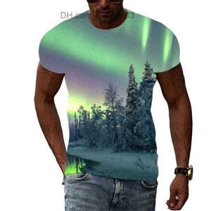 T-shirts masculinas Tendência de verão Camisetas masculinas estampadas Aurora Moda 3D Casual Personalidade Paisagem natural Padrão Manga curta Camisetas Z230706