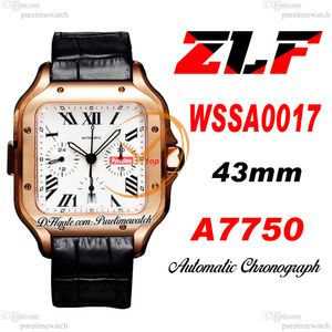 ZLF XL WSSA0017 ETA A7750 Cronógrafo Automático Relógio Masculino 18k Ouro Rosa Branco Mostrador Romano Pulseira de Couro Preto Super Versão Reloj Hombre Edition Puretime A01D