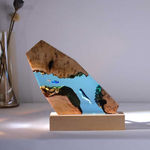 Lights Whale Diver Desktop Bookshelf Resin Wooden Decorations Marine Art Night Light Desk Buro Lamp Usb Ornament Birthday Gift HKD230704