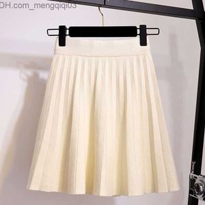 Spódnice Surmiitro dzianinowa plisowana krótka spódniczka damska jesienno-zimowa Casual Ladies elastyczny, wysoki stan koreańska linia spódnica damska Z230705