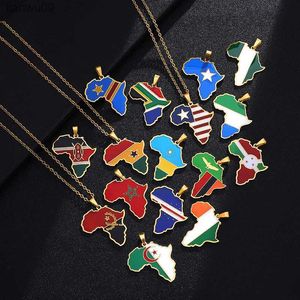 Africa Map Flag Pendant Necklace Gold Color Stainless Steel Ghana Nigeria Congo Somalia Angola Liberia African Jewelry Gift L230704