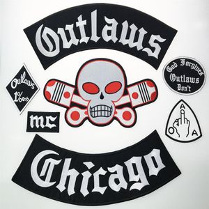 Outlaw Chicago förlåter broderade järn-på-lappar Mode stor storlek för bikerjacka Hel baksida Custom Patch298l