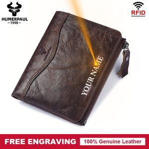 HUMERPAUL Crazy Horse Leder Geldbörse Vintage Herren Bifold Geldbörsen mit Münzfach Slim RFID Kartenhalter Clutch Billetera Gravur