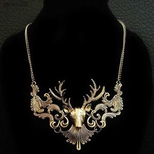 Collana di dichiarazione dell'annata del pendente della collana dei cervi degli alci di modo affascinante Collier Femme L230704