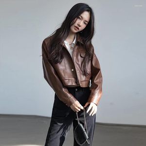 Женские куртки мода короткое стиль черное кожаное пальто весна 2023 Put Motorcycle Jacket Brown Trend Slim Top большой Packe