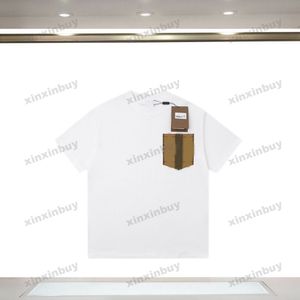 xinxinbuy 男性デザイナー tシャツ tシャツ 23ss チェック柄ポケットレタープリント半袖綿女性白黒青 XS-XL