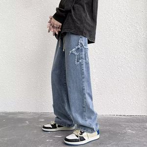 Men's Jeans Vintage Womens Mens Denim Pants Y2K Cltohes Streetwear Printed Patchwork Male Baggy Straight Trousers for Men 565699