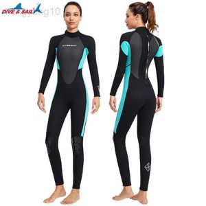 Wetsuits Drysuits Tam wetsuit kadınlar 3mm ıslak takım elbise neopren sörf dalış şnorkel uzun kollu zip termal mayo şnorkel süpü hkd230704