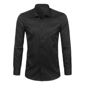 Fritidsskjortor för män Svarta skjortor av bambufiber för män Märke Casual Slim Fit Långärmad Klänning Icke järn Solid Chemise Homme 4XL Z230707